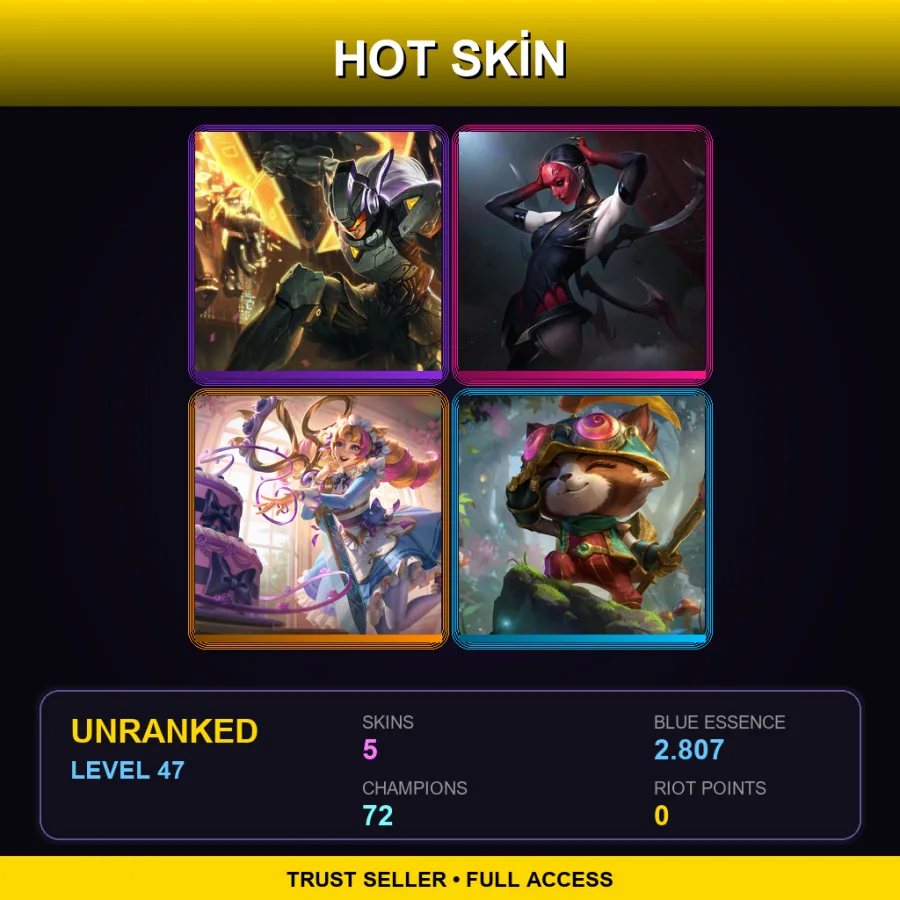 NA | Lv47 | Unranked | 5 Skin | 72 Champ — LoL account