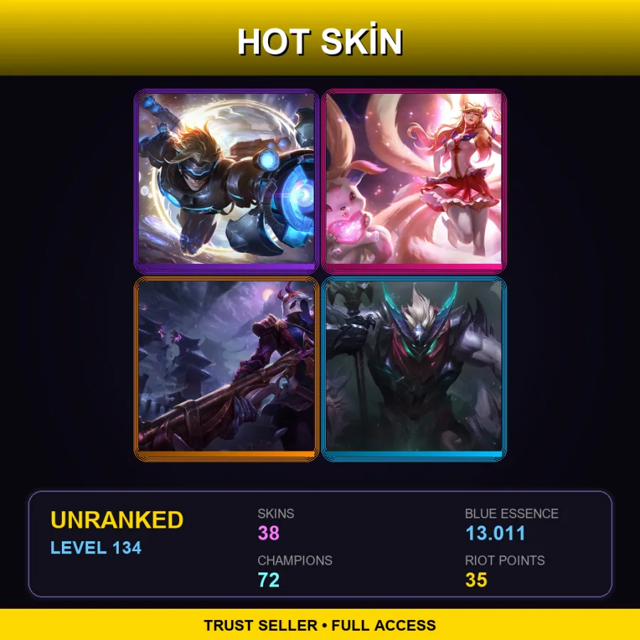 LAS | Lv134 | Unranked | 38 Skin | 72 Champ — LoL account