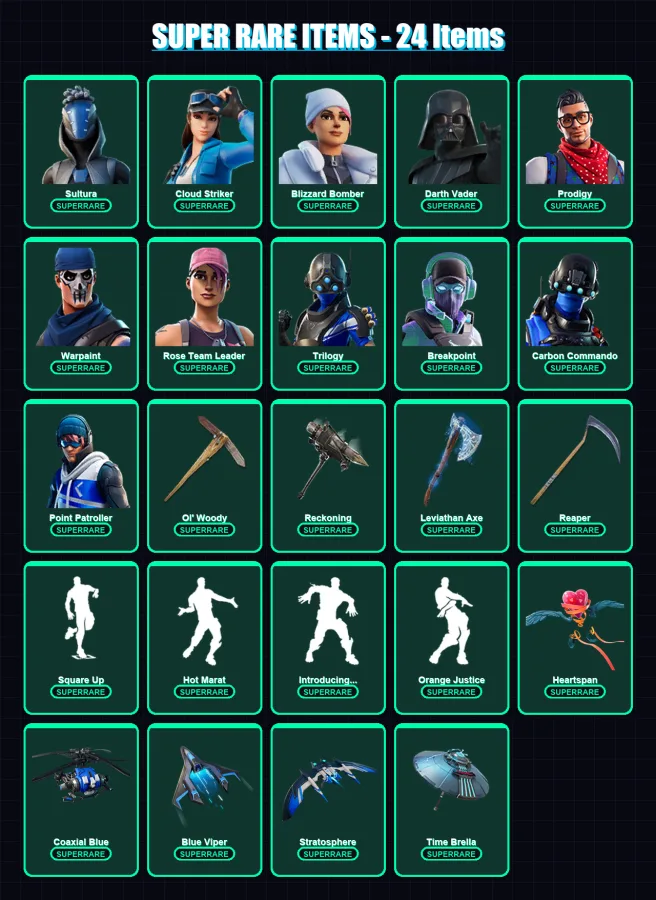 [PC/XBOX] | Sultura | Cloud Striker | Blizzard Bomber | Darth Vader | Prodigy | 213 skin | 225 pickaxe | 213 emote | 196 glider | Lv3062