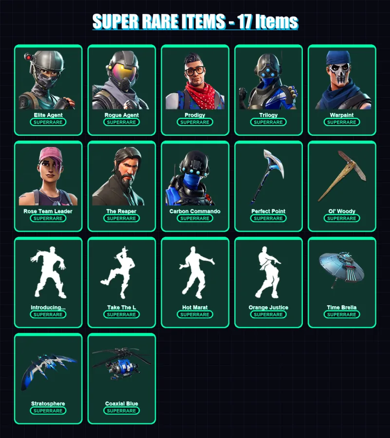 [PS4/PS5/XBOX/PC] | Elite Agent | Rogue Agent | Prodigy | Trilogy | Warpaint | 59 skin | 69 pickaxe | 79 emote | 73 glider | Lv985