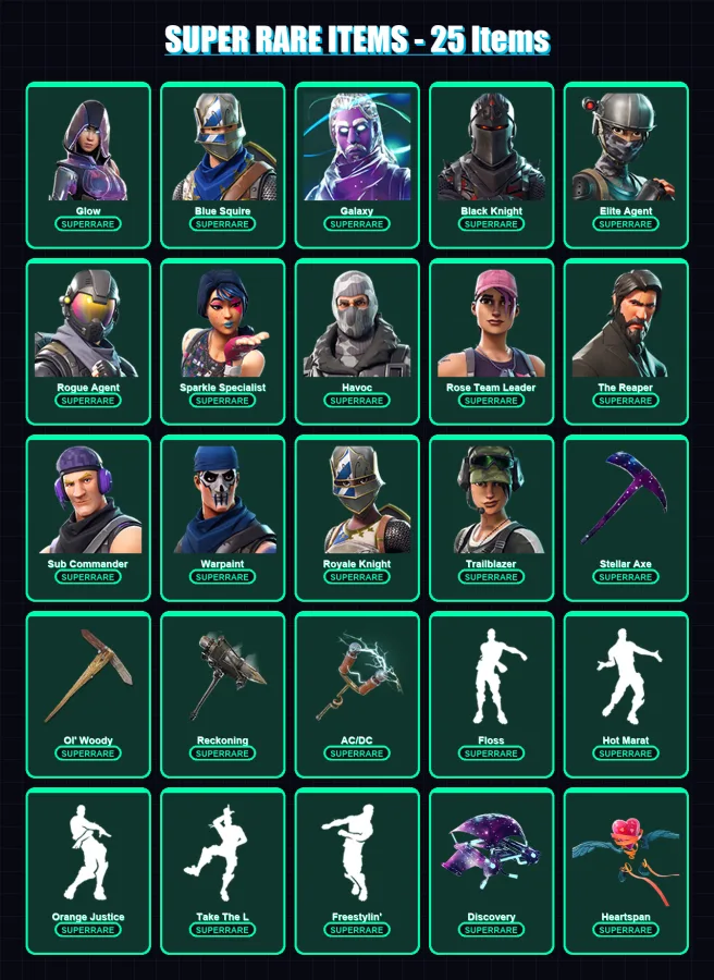 [PC/XBOX/PSN] | Glow | Blue Squire | Galaxy | Black Knight | Elite Agent | 101 skin | 70 pickaxe | 108 emote | 76 glider | Lv1105