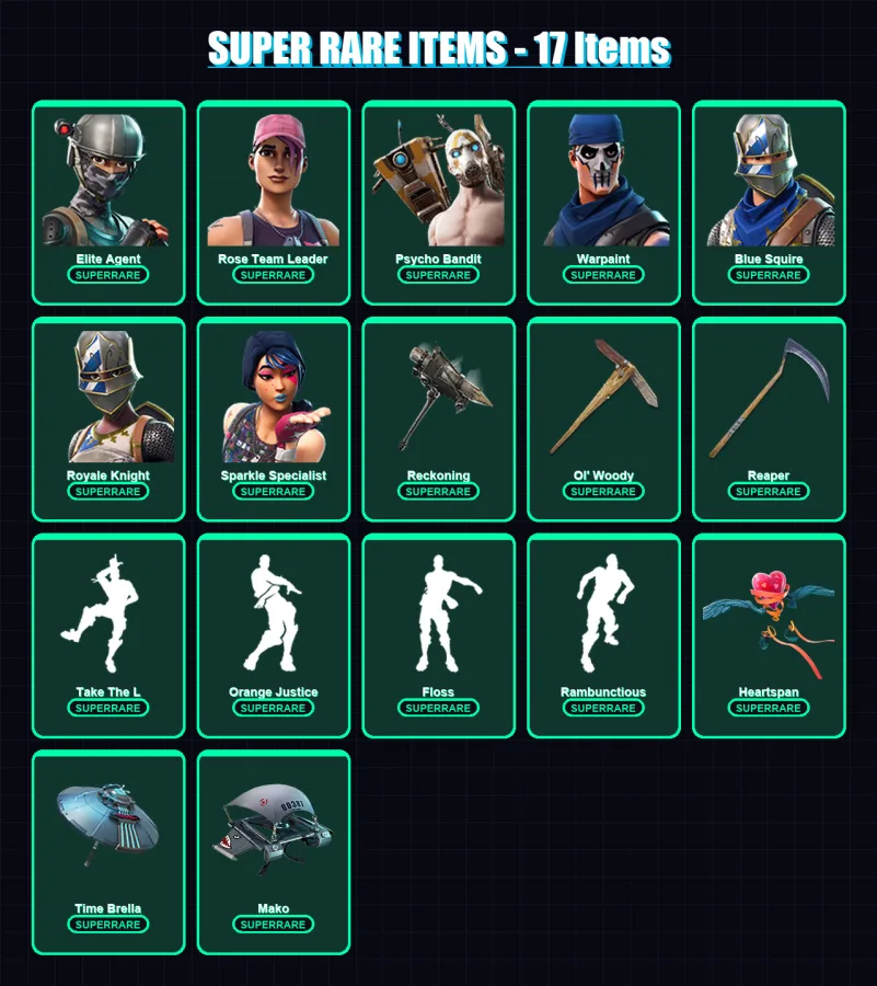 [PC/XBOX] | Elite Agent | Rose Team Leader | Psycho Bandit | Warpaint | Blue Squire | 116 skin | 132 pickaxe | 103 emote | 130 glider | Lv1545