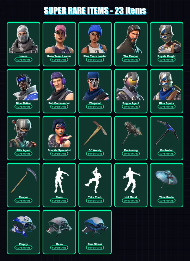 [PS4/PS5/XBOX/PC] | Havoc | Rose Team Leader | Blue Team Leader | The Reaper | Royale Knight | 78 skin | 63 pickaxe | 66 emote | 83 glider | Lv793