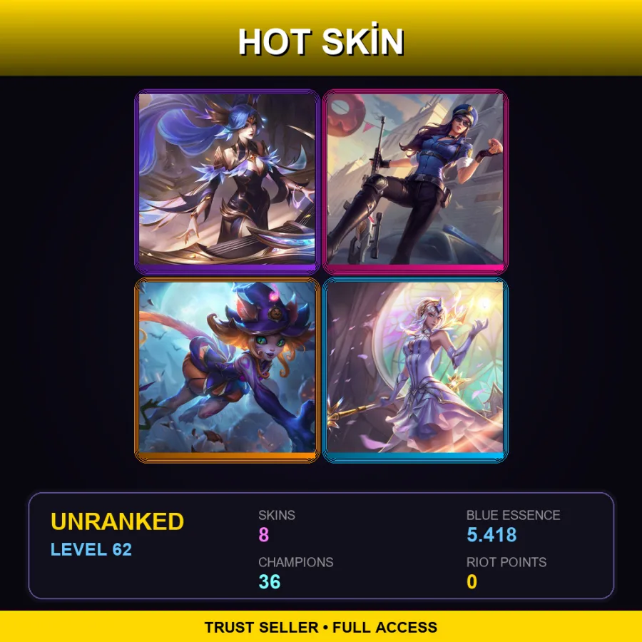 ME | Lv62 | Unranked | 8 Skin | 36 Champ — LoL account