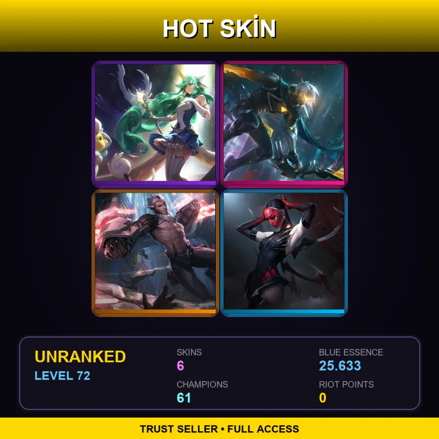 LAN | Lv72 | Unranked | 6 Skin | 61 Champ — LoL account