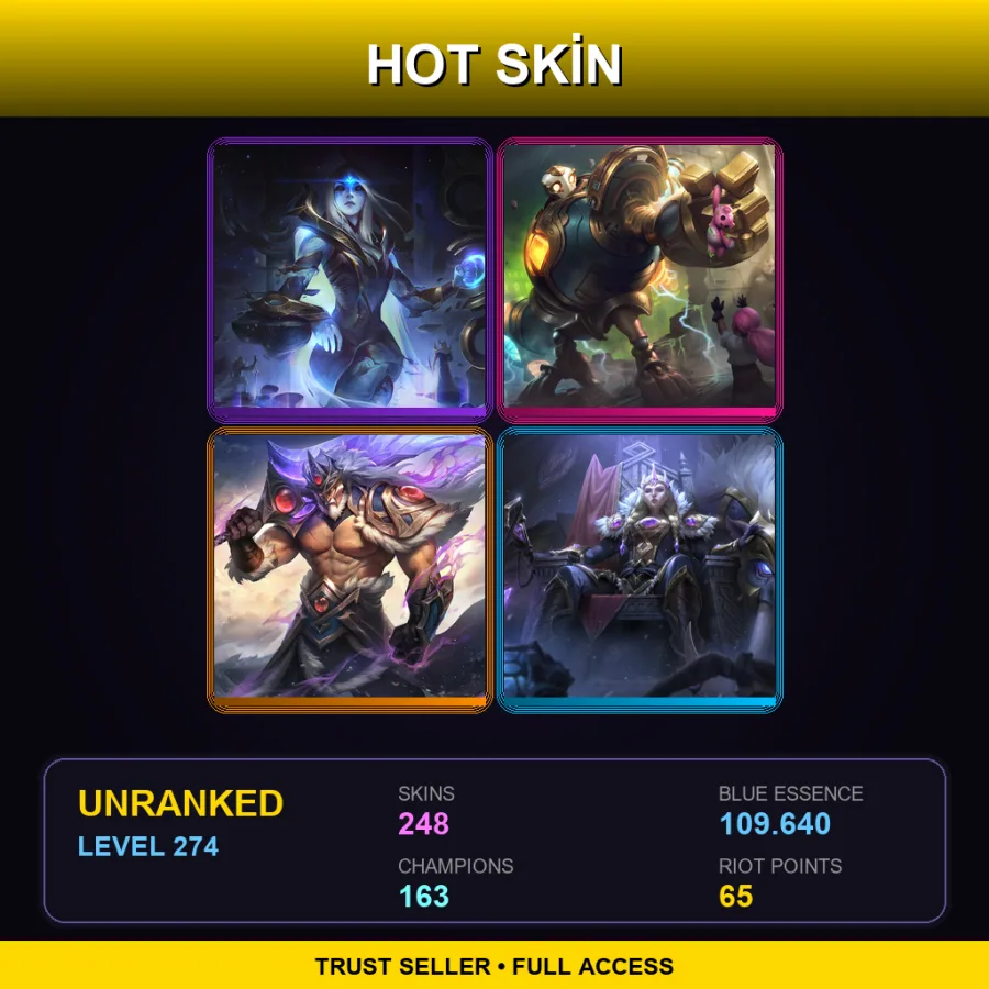VN | Cosmic Queen Ashe | Victorious Blitzcrank | Victorious Tryndamere | Victorious Sejuani | 248 Skin | 163 Champ | Lv274