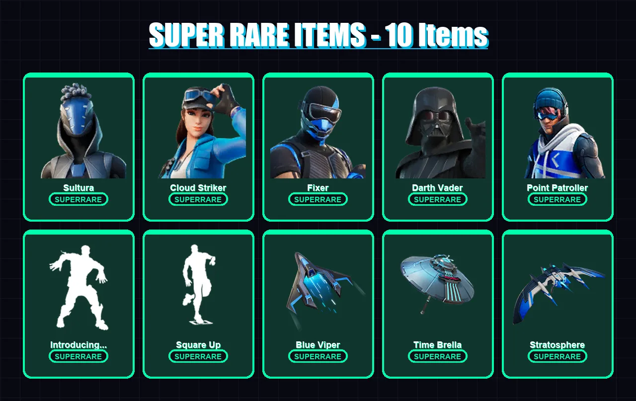 [PS4/PS5/XBOX/PC] | Sultura | Cloud Striker | Fixer | Darth Vader | Point Patroller | 183 skin | 246 pickaxe | 175 emote | 208 glider | Lv2944