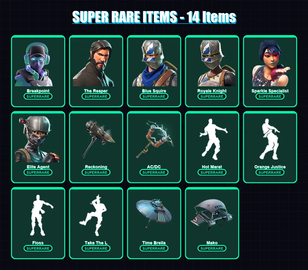[PC/XBOX/PSN] | Breakpoint | The Reaper | Blue Squire | Royale Knight | Sparkle Specialist | 44 skin | 36 pickaxe | 54 emote | 47 glider | Lv605 — Fortnite account