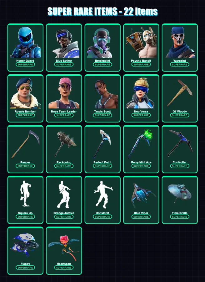 [PS4/PS5/XBOX/PC] | Honor Guard | Blue Striker | Breakpoint | Psycho Bandit | Warpaint | 333 skin | 235 pickaxe | 204 emote | 190 glider | Lv3118