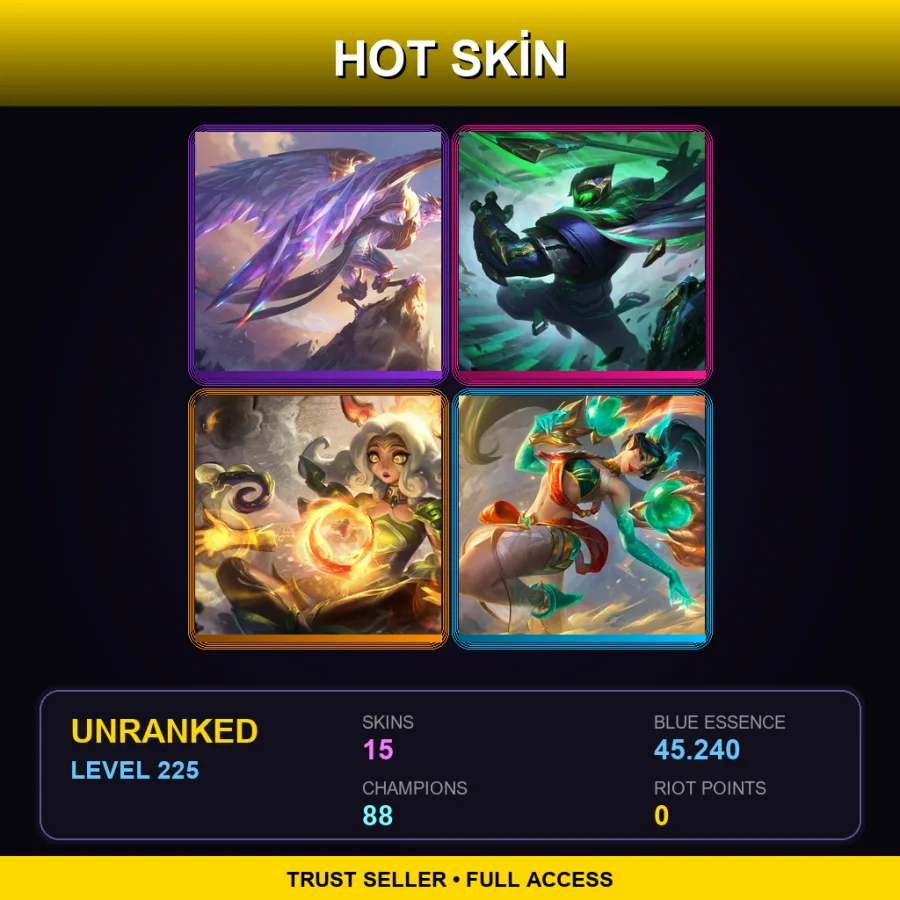 BR | Lv225 | Unranked | 15 Skin | 88 Champ — LoL account