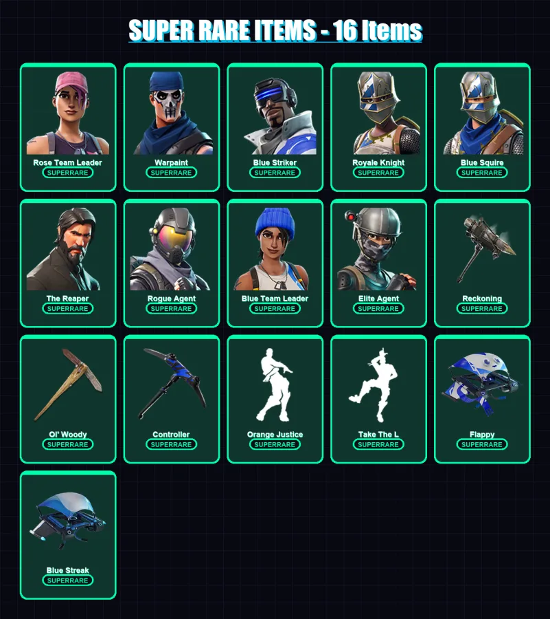 [PS4/PS5/XBOX/PC] | Rose Team Leader | Warpaint | Blue Striker | Royale Knight | Blue Squire | 44 skin | 29 pickaxe | 44 emote | 34 glider | Lv411 — Game account