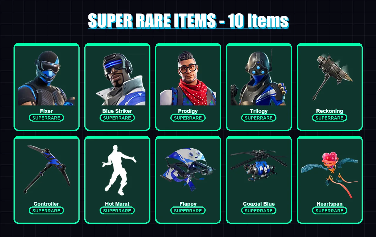 [PS4/PS5/XBOX/PC] | Fixer | Blue Striker | Prodigy | Trilogy | The Prisoner | 80 skin | 69 pickaxe | 79 emote | 76 glider | Lv947