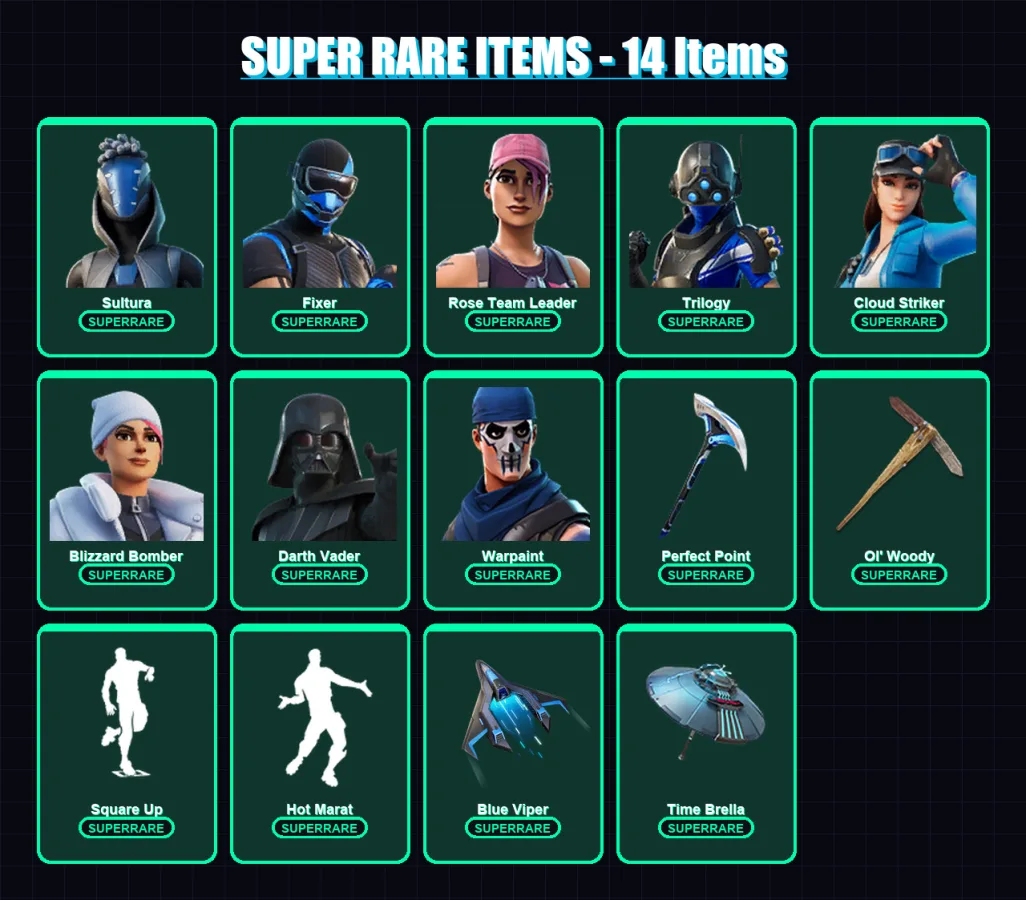 [PS4/PS5/XBOX/PC] | Sultura | Fixer | Rose Team Leader | Trilogy | Cloud Striker | 165 skin | 212 pickaxe | 132 emote | 167 glider | Lv2213