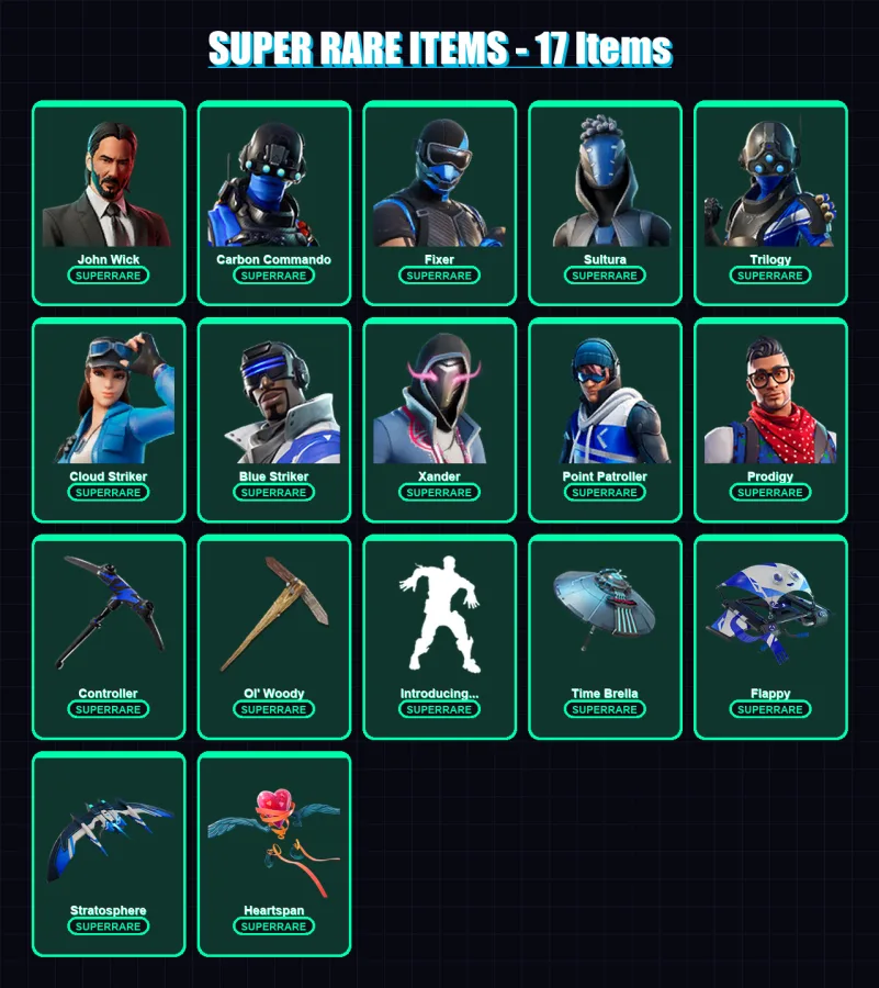 [PC] | John Wick | Carbon Commando | Fixer | Sultura | Trilogy | 357 skin | 357 pickaxe | 320 emote | 255 glider | Lv3941