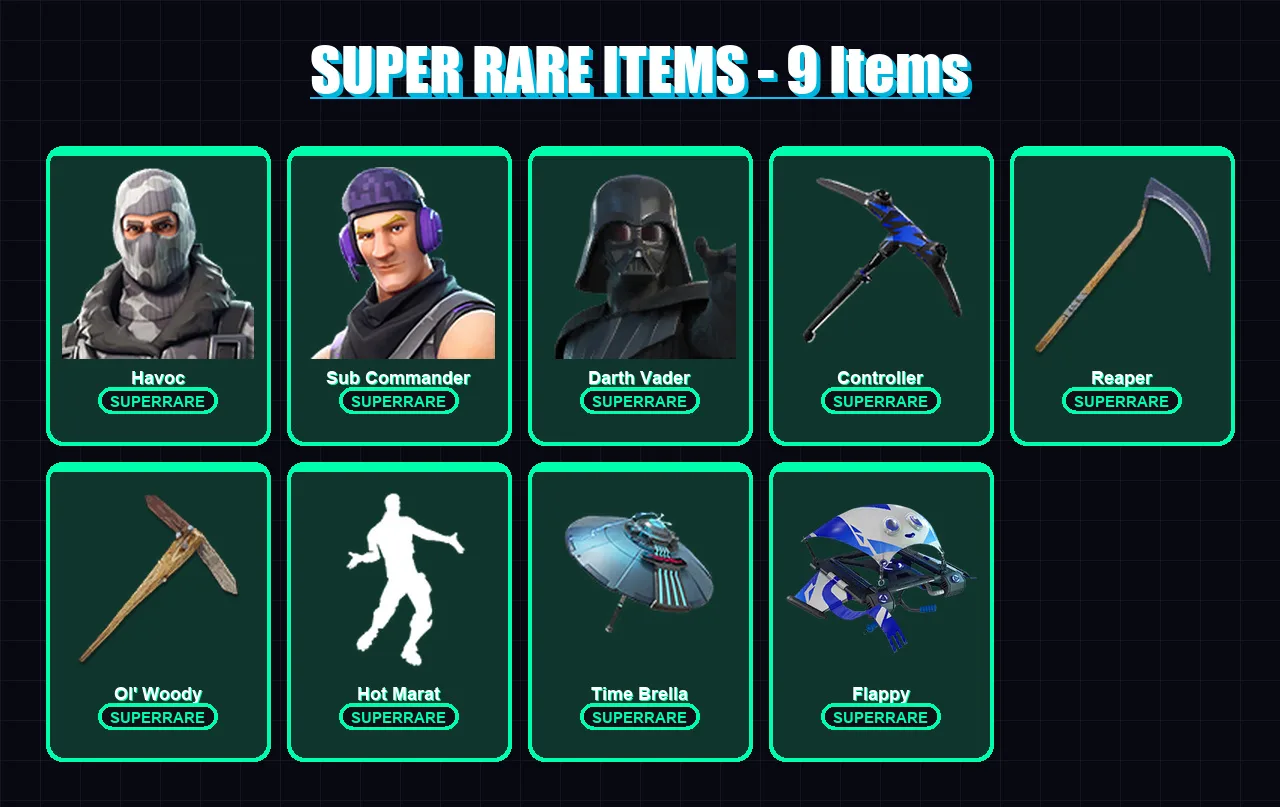 [PC/XBOX] | Havoc | Sub Commander | Darth Vader | Catalyst | Menace | 138 skin | 172 pickaxe | 121 emote | 145 glider | Lv2029
