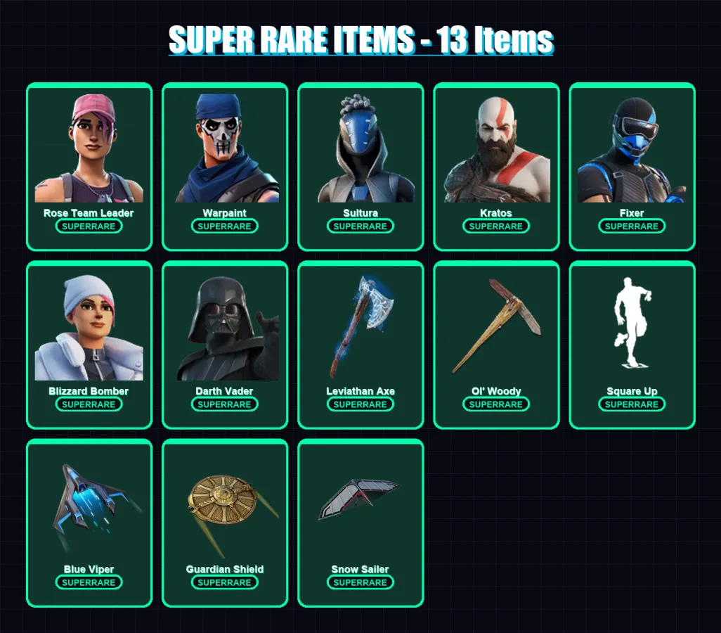 [PC/XBOX/PSN] | Rose Team Leader | Warpaint | Sultura | Kratos | Fixer | 669 skin | 671 pickaxe | 501 emote | 290 glider | Lv6849