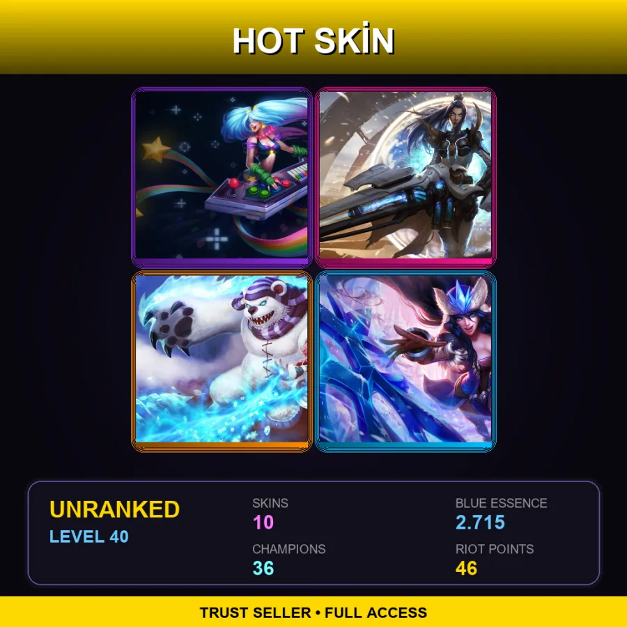 JP | Lv40 | Unranked | 10 Skin | 36 Champ — LoL account