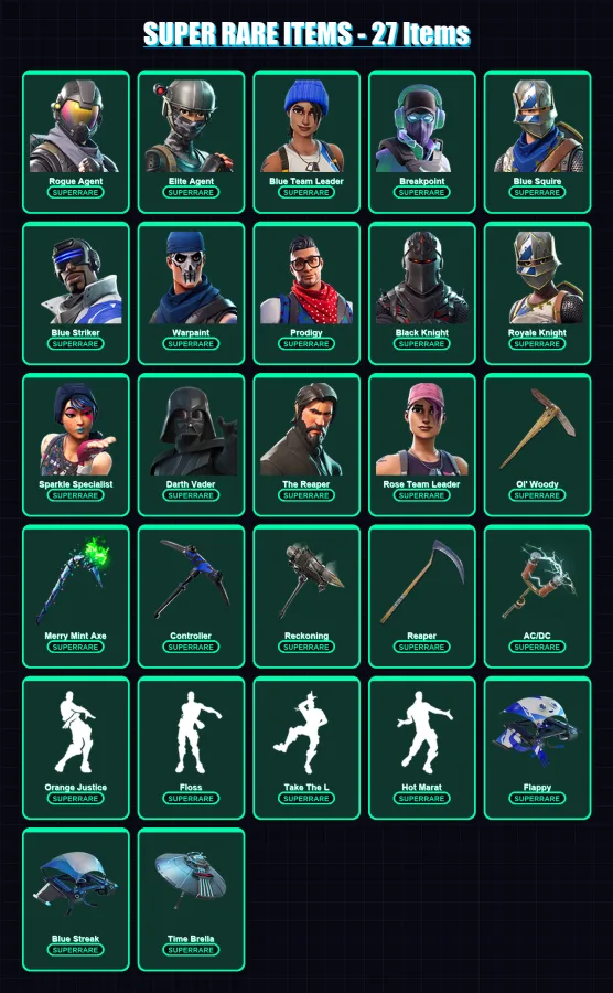 [PC/XBOX/PSN] | Rogue Agent | Elite Agent | Blue Team Leader | Breakpoint | Blue Squire | 148 skin | 117 pickaxe | 130 emote | 109 glider | Lv1753