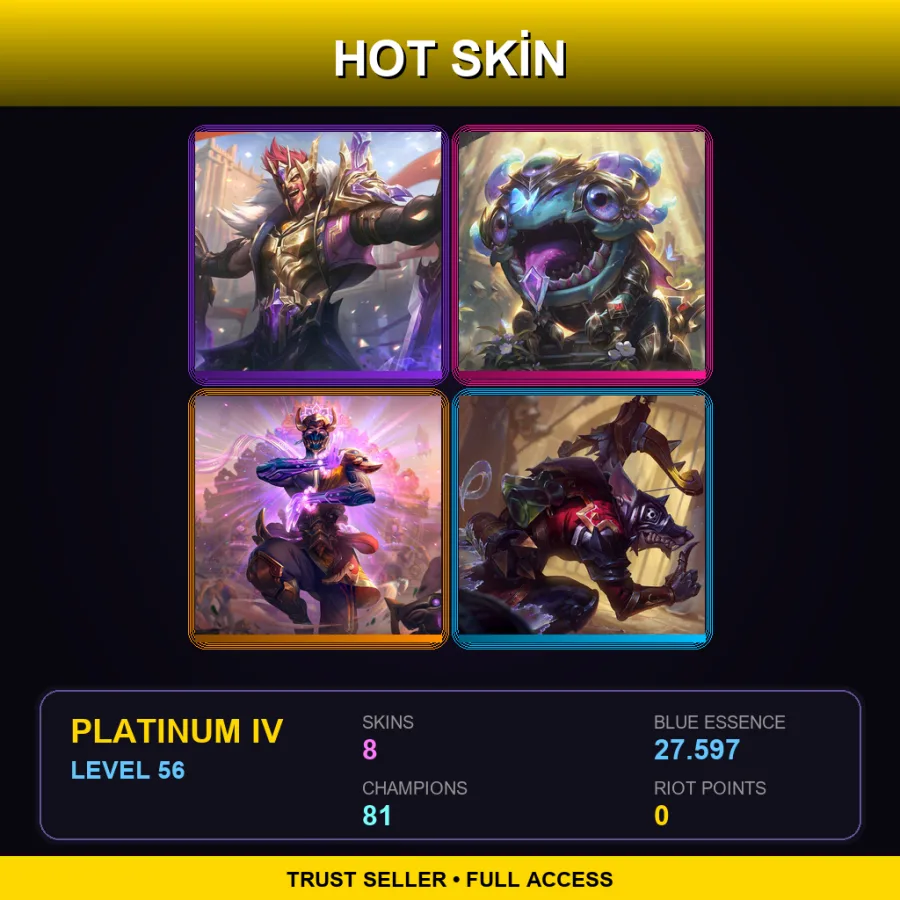 EUNE | Lv56 | Platinum IV | 8 Skin | 81 Champ