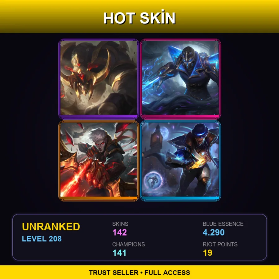 TW | Lv208 | Unranked | 142 Skin | 141 Champ — LoL account