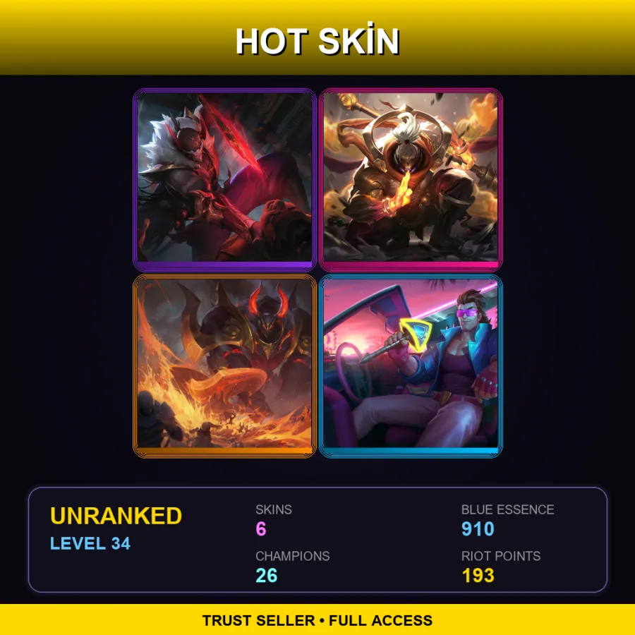 EUW | Lv34 | Unranked | 6 Skin | 26 Champ