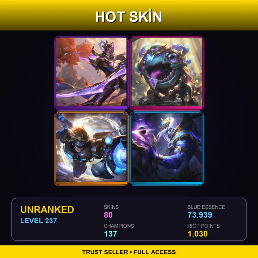TR | Lv237 | Unranked | 80 Skin | 137 Champ — Dawnbringer Vayne