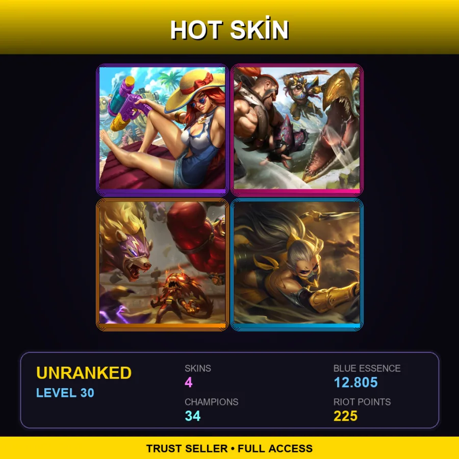 NA | Lv30 | Unranked | 4 Skin | 34 Champ