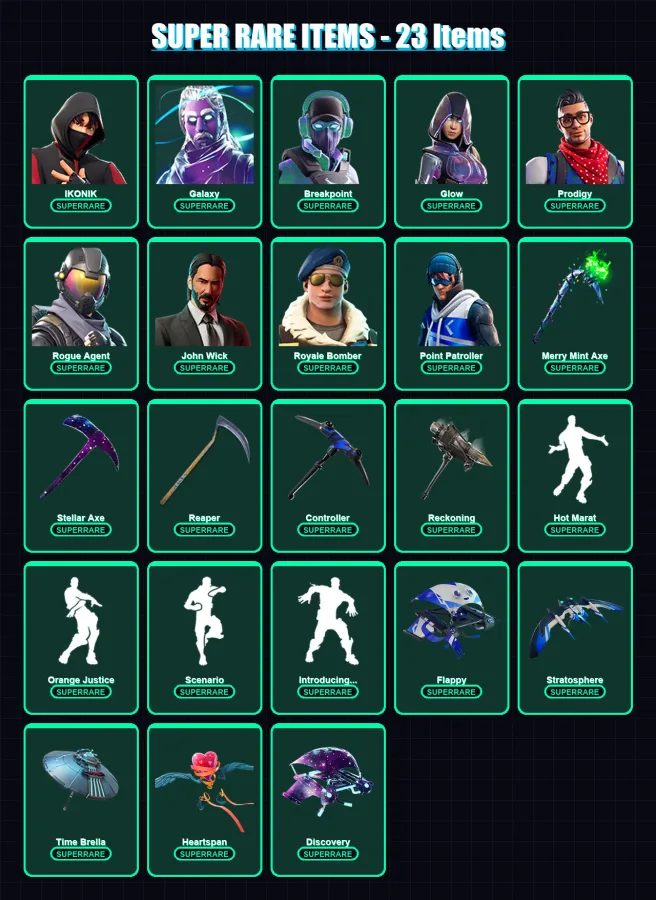 [PC/XBOX/PSN] | IKONIK | Galaxy | Breakpoint | Glow | Prodigy | 164 skin | 134 pickaxe | 116 emote | 114 glider | Lv1943