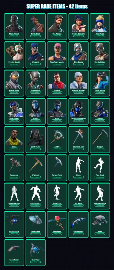 [PC/XBOX/PSN] | Black Knight | Travis Scott | The Reaper | Sparkle Specialist | Neo Versa | 534 skin | 476 pickaxe | 512 emote | 291 glider | Lv4794