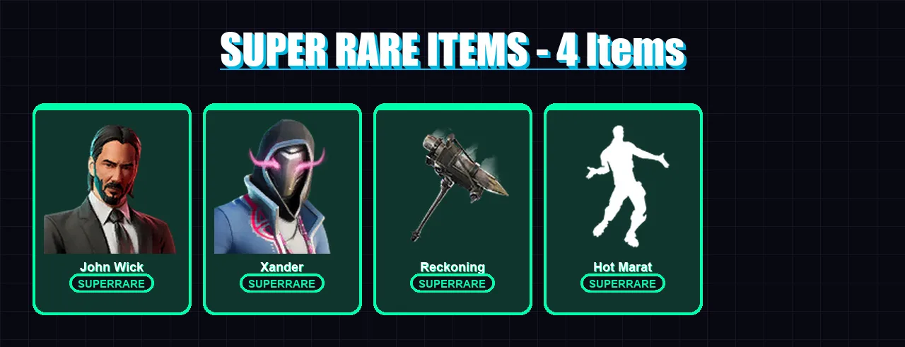 [PC/XBOX] | John Wick | Xander | Sentinel | Mizuki | Singularity | 77 skin | 97 pickaxe | 125 emote | 85 glider | Lv1248 — Fortnite account