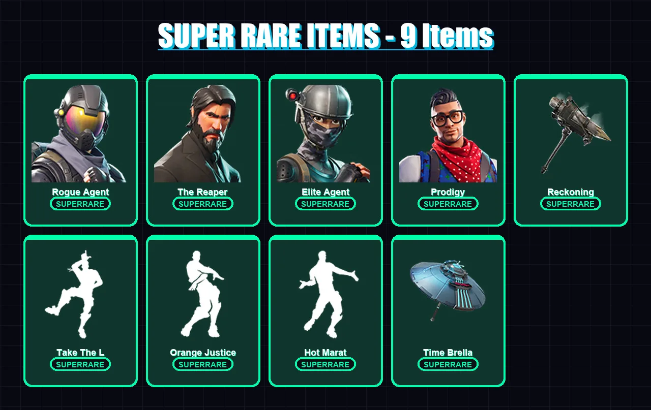 [PS4/PS5/XBOX/PC] | Rogue Agent | The Reaper | Elite Agent | Prodigy | Raven | 45 skin | 39 pickaxe | 44 emote | 43 glider | Lv631