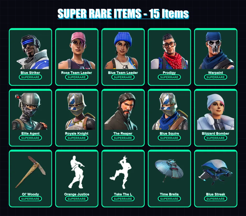 [PS4/PS5/XBOX/PC] | Blue Striker | Rose Team Leader | Blue Team Leader | Prodigy | Warpaint | 53 skin | 58 pickaxe | 65 emote | 73 glider | Lv980