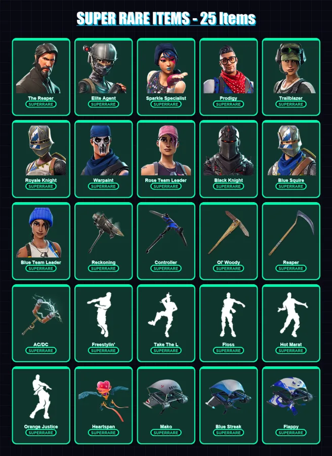 [PC/XBOX] | The Reaper | Elite Agent | Sparkle Specialist | Prodigy | Trailblazer | 103 skin | 75 pickaxe | 109 emote | 90 glider | Lv1581