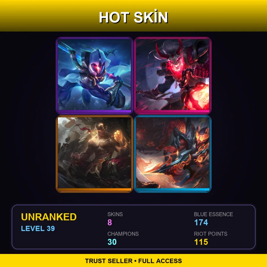 EUW | Lv39 | Unranked | 8 Skin | 30 Champ — LoL account