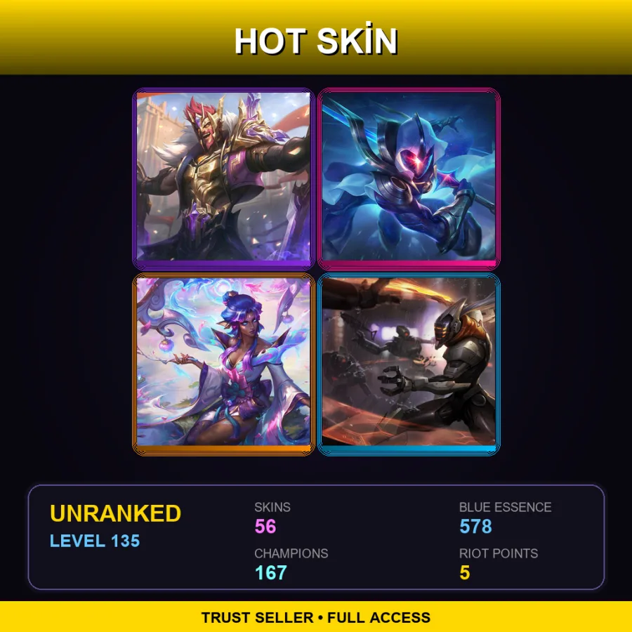LAN | Lv135 | Unranked | 56 Skin | 167 Champ — Viscero Xin Zhao