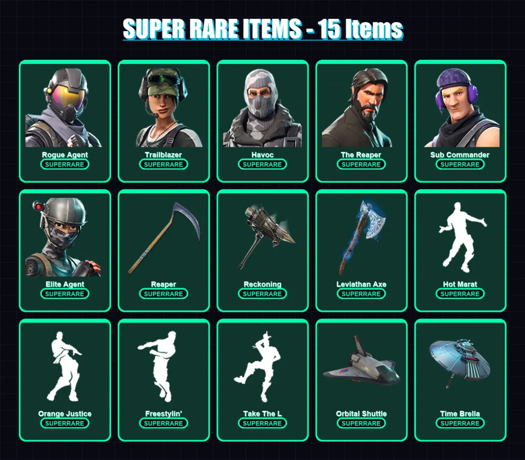 [PC] | Rogue Agent | Trailblazer | Havoc | The Reaper | Sub Commander | 101 skin | 77 pickaxe | 76 emote | 65 glider | Lv875