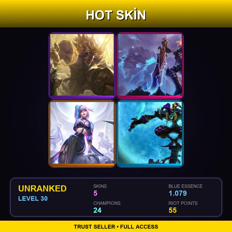 TR | Lv30 | Unranked | 5 Skin | 24 Champ — LoL account
