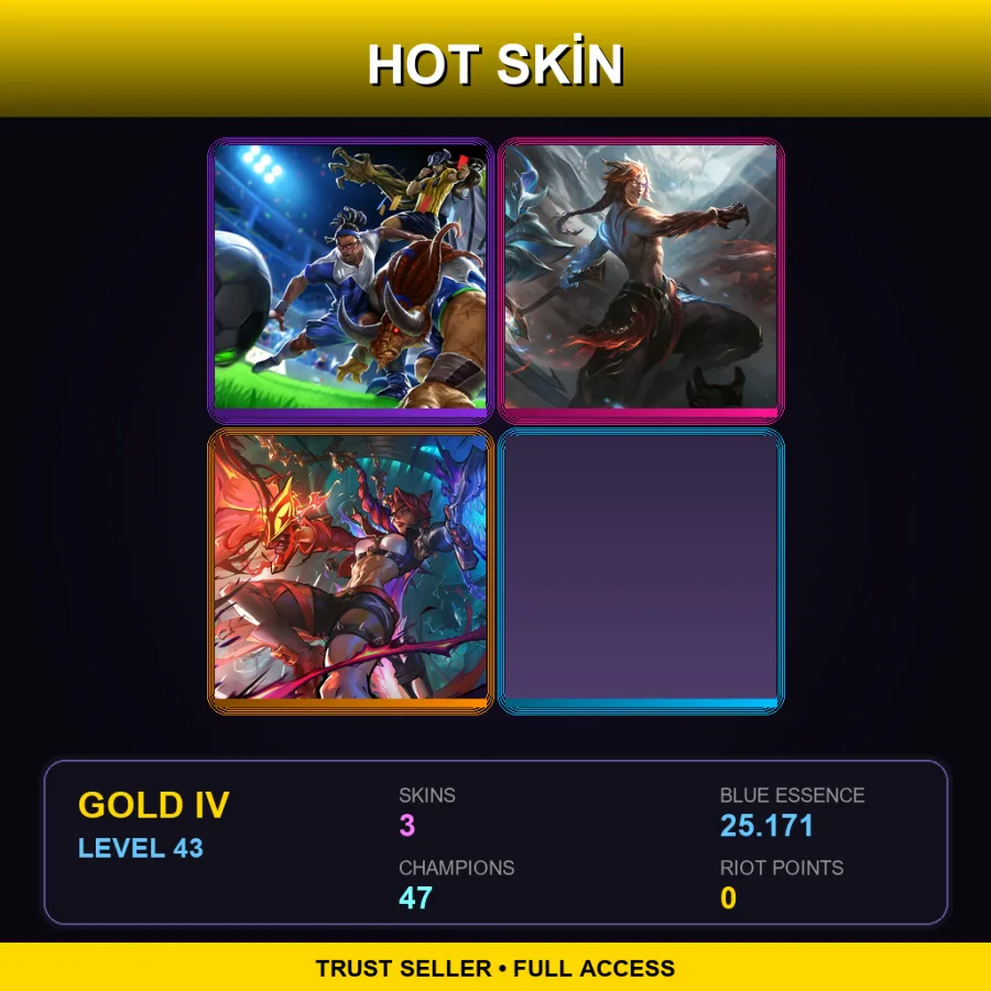 OCE | Lv43 | Gold IV | 3 Skin | 47 Champ — LoL account