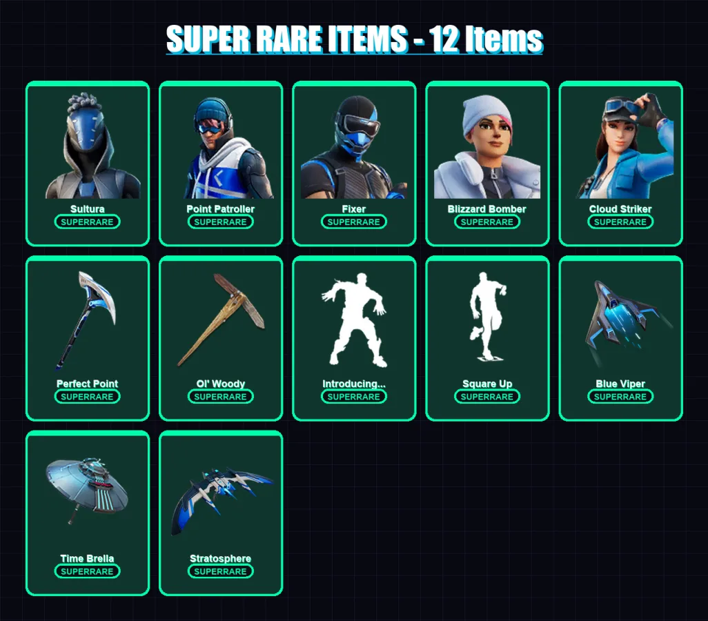 [PC/XBOX/PSN] | Sultura | Point Patroller | Fixer | Blizzard Bomber | Cloud Striker | 106 skin | 149 pickaxe | 94 emote | 112 glider | Lv1558