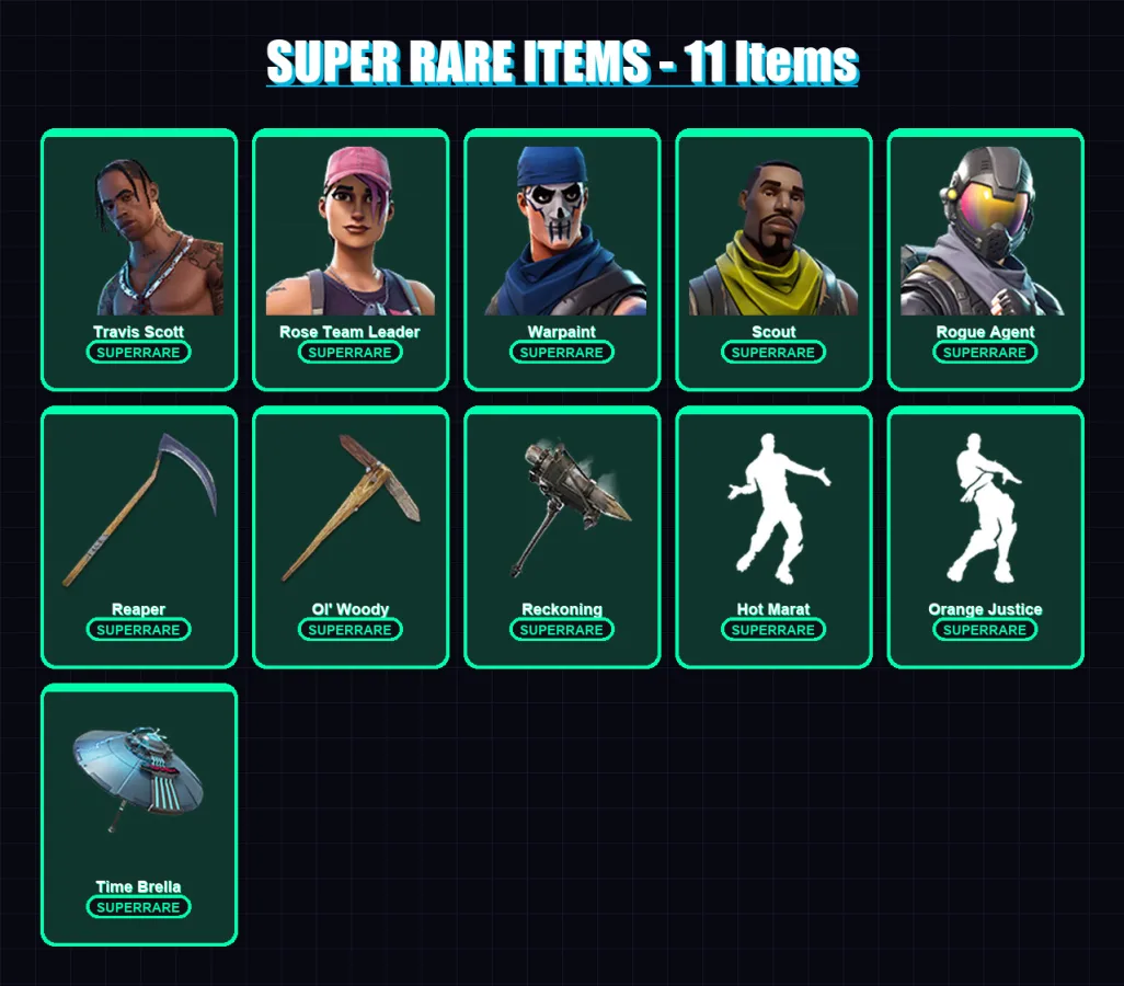 [PC/XBOX/PSN] | Travis Scott | Rose Team Leader | Warpaint | Scout | Rogue Agent | 200 skin | 198 pickaxe | 185 emote | 162 glider | Lv2309 — Fortnite account