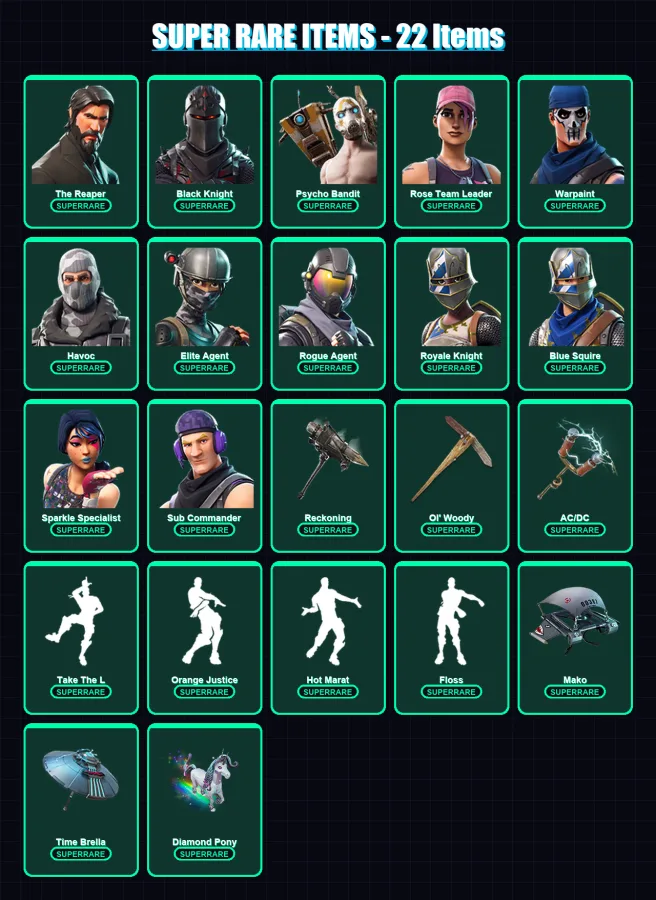 [PC/PSN] | The Reaper | Black Knight | Psycho Bandit | Rose Team Leader | Warpaint | 126 skin | 116 pickaxe | 109 emote | 123 glider | Lv2091