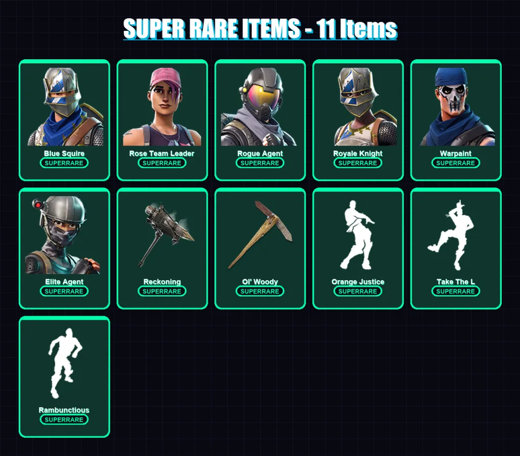 [PC/XBOX] | Blue Squire | Rose Team Leader | Rogue Agent | Royale Knight | Warpaint | 33 skin | 42 pickaxe | 53 emote | 39 glider | Lv529