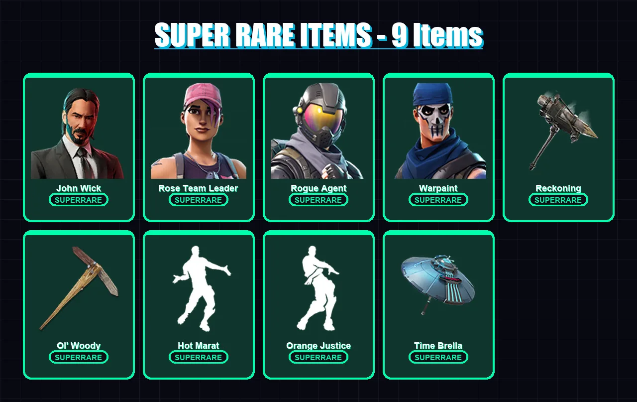 [PC/PSN] | John Wick | Rose Team Leader | Rogue Agent | Warpaint | Spider Knight | 96 skin | 79 pickaxe | 88 emote | 80 glider | Lv915