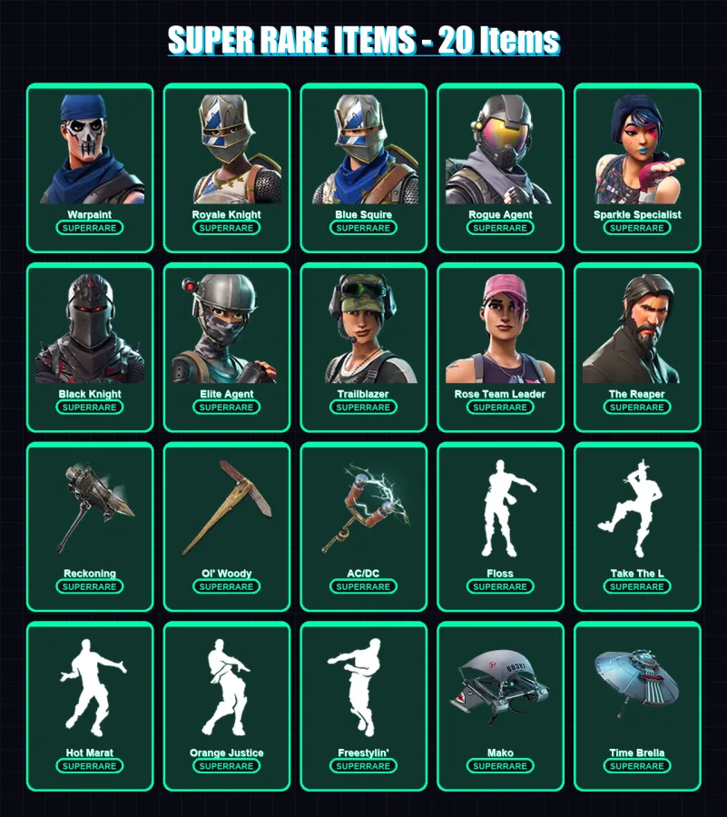 [PC] | Warpaint | Royale Knight | Blue Squire | Rogue Agent | Sparkle Specialist | 77 skin | 68 pickaxe | 89 emote | 81 glider | Lv1112