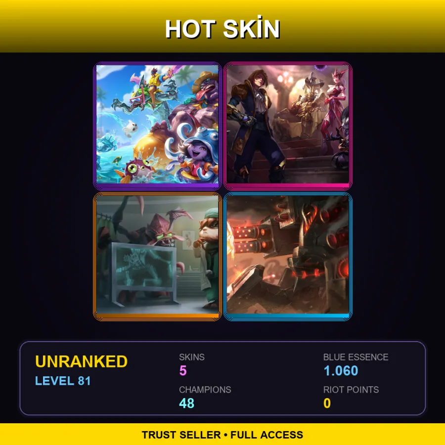 BR | Pool Party Zac | Wild Card Shaco | Kennen M.D. | Battlecast Urgot | 5 Skin | 48 Champ | Lv81