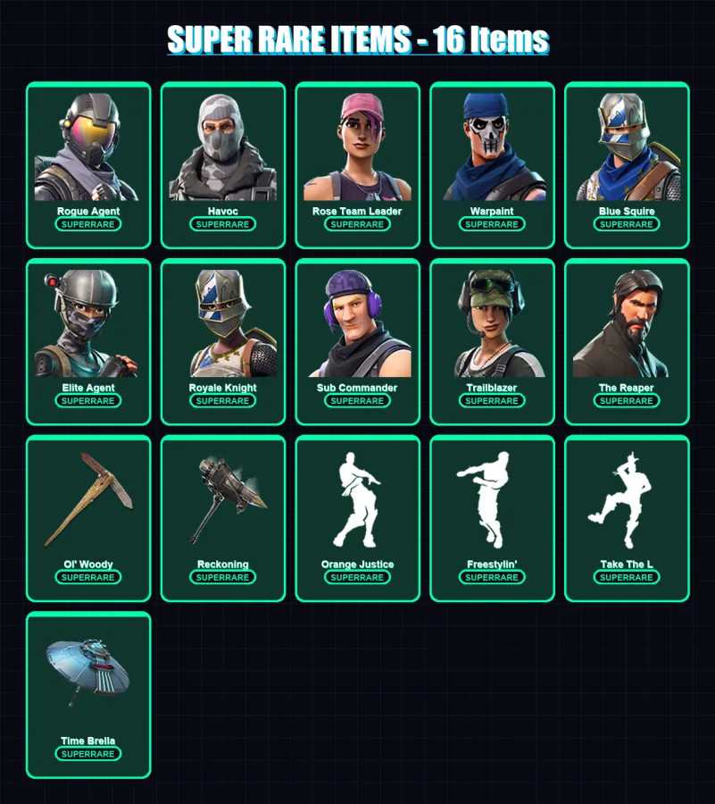 [PC/PSN] | Rogue Agent | Havoc | Rose Team Leader | Warpaint | Blue Squire | 92 skin | 81 pickaxe | 82 emote | 72 glider | Lv792
