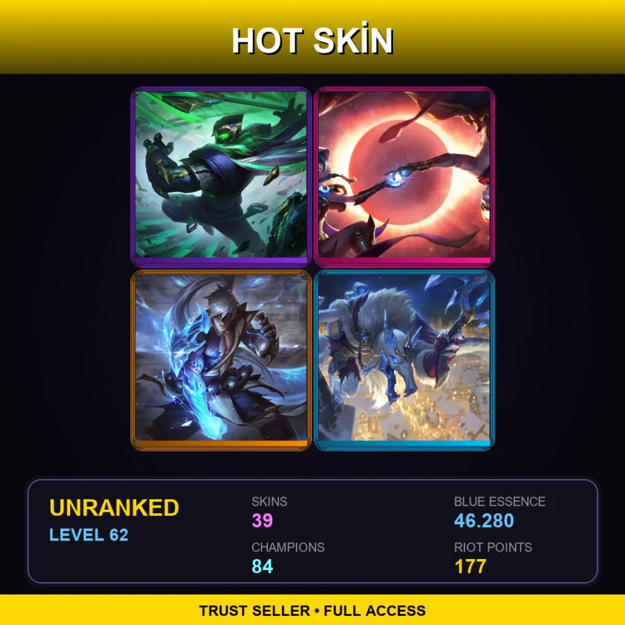 BR | Conqueror Jax | Cosmic Dusk Xayah | Storm Dragon Lee Sin | Ice King Twitch | 39 Skin | 84 Champ | Lv62