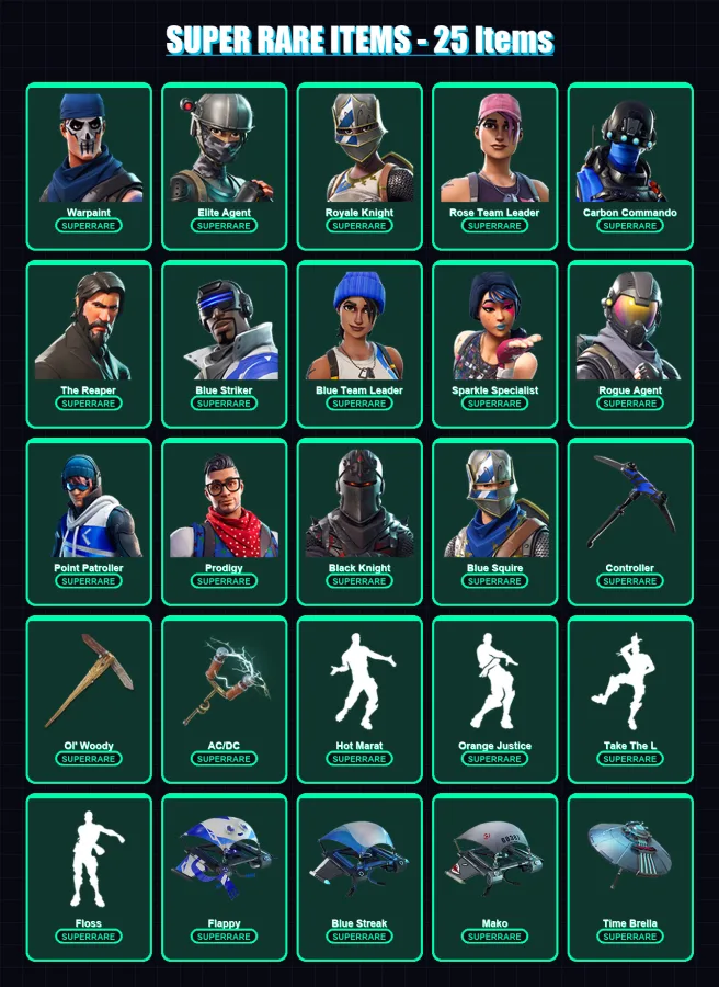 [PC/XBOX] | Warpaint | Elite Agent | Royale Knight | Rose Team Leader | Carbon Commando | 45 skin | 67 pickaxe | 56 emote | 64 glider | Lv802 — Fortnite account