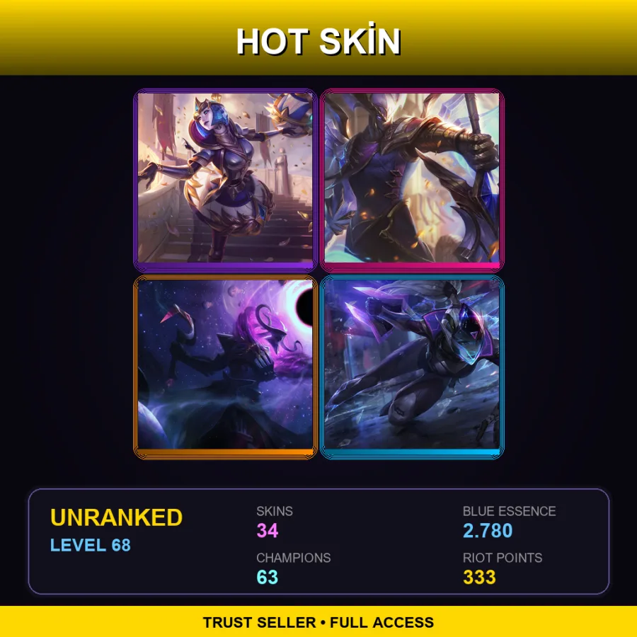 EUW | Lv68 | Unranked | 34 Skin | 63 Champ — LoL account