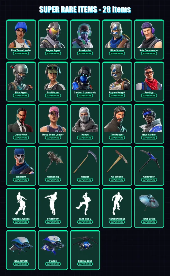[PC/XBOX] | Blue Team Leader | Rogue Agent | Breakpoint | Blue Squire | Sub Commander | 265 skin | 179 pickaxe | 170 emote | 162 glider | Lv1914